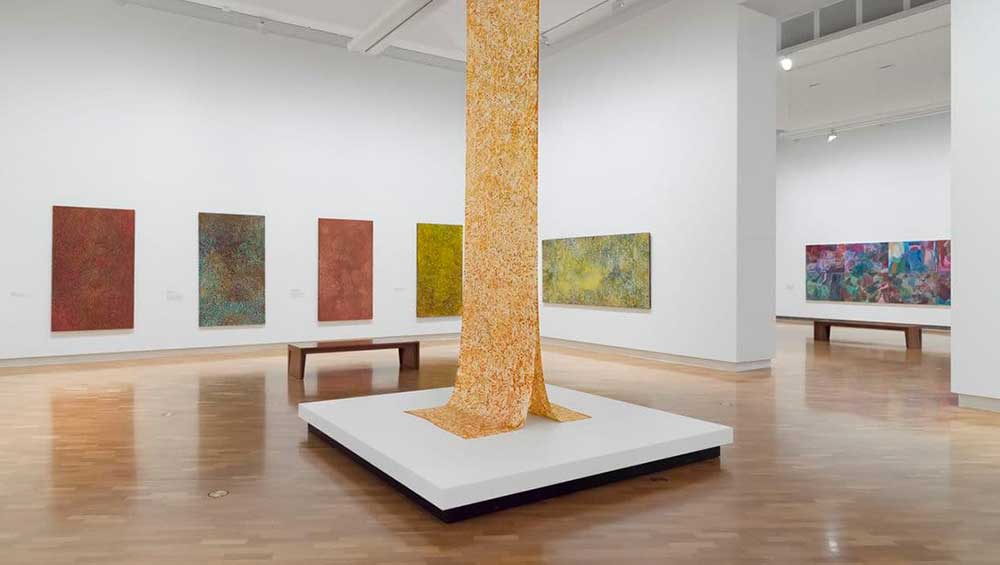 Installation view, Emily Kam Kngwarray, National Gallery of Australia, Kamberri/Canberra, 2023. Photo: Jed Cooper.