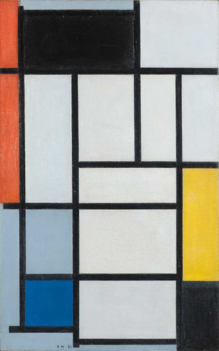 Piet Mondrian, Composition with Red, Black, Yellow, Blue and Gray, 1921. Oil on canvas, 39.5 x 35 cm. Kunstmuseum Den Haag.