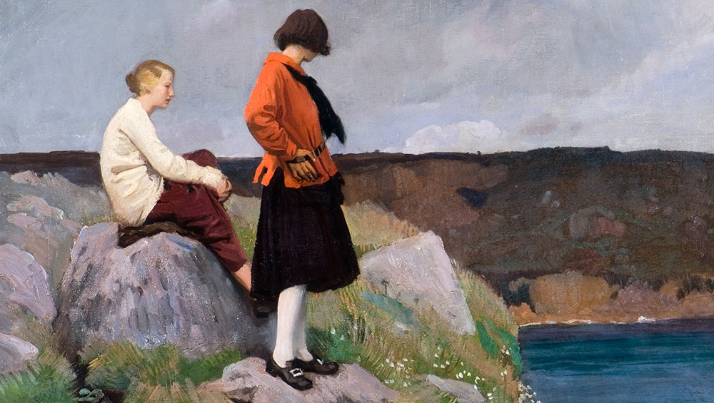 Laura Knight, The Cornish Coast, 1917. Oil on canvas. On loan from and photo courtesy Amgueddfa Cymru National Museum Wales. © Reproduced with permission of The Estate of Dame Laura Knight DBE RA 2021. All Rights Reserved.