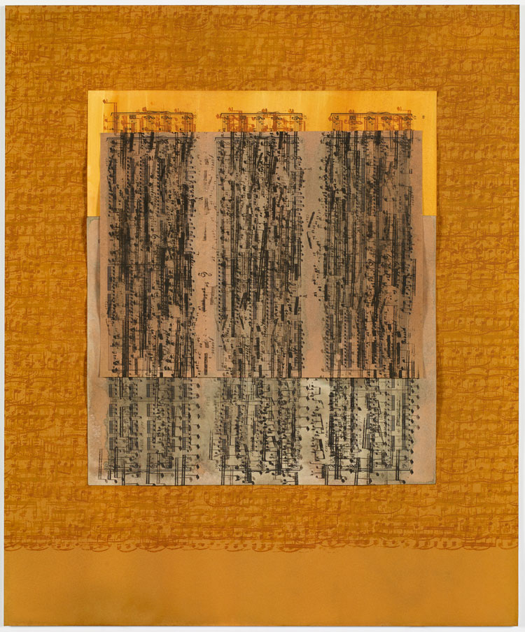 Idris Khan, The Seasons Turn – Autumn 2, 2021. Watercolour, oil, paper on aluminium, 45.5 x 55 cm. © Idris Khan. Courtesy the artist and Victoria Miro.