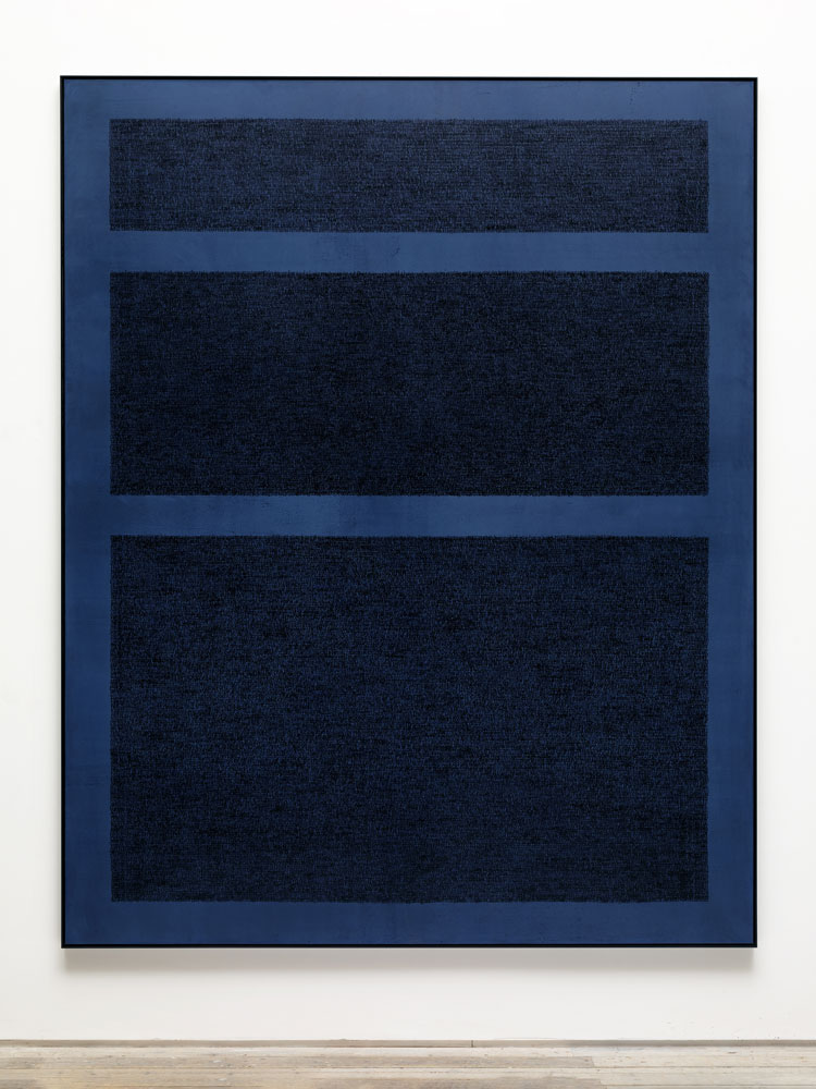 Idris Khan, Burnt Wood, 2020. Oil based ink on gesso, on aluminium, 250.5 x 200 x 30 cm. © Idris Khan. Courtesy the artist and Victoria Miro.