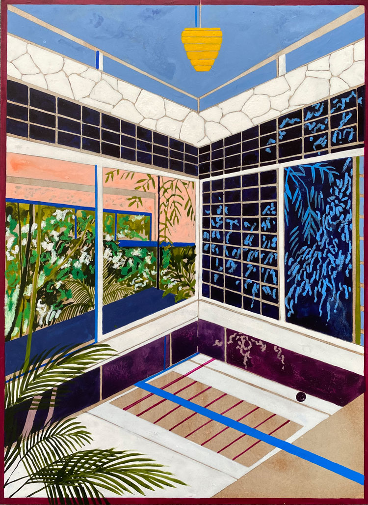 Charlotte Keates. Mutterings of the Uchida bird, 2020. Acrylic and oil on board, 40 x 29.5 cm. Image courtesy the artist and Cristea Roberts Gallery.