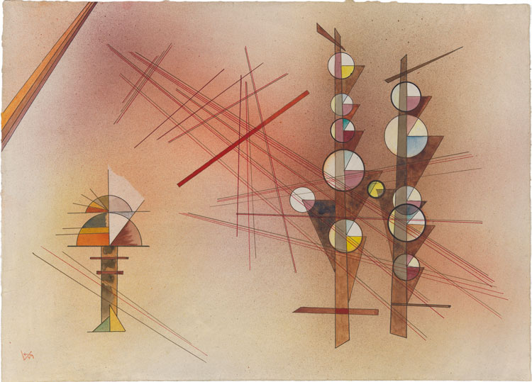 Vasily Kandinsky. Unshaken (Unerschüttert), February 1929. Watercolor and ink on paper, 35.4 × 49.1 cm. The Hilla von Rebay Foundation, On extended loan to the Solomon R. Guggenheim Museum, New York 1970.94. © Vasily Kandinsky, VEGAP, Bilbao, 2020.