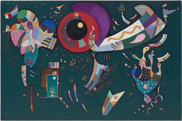 Vasily Kandinsky. Around the Circle (Autour du cercle), May–August 1940. Oil and enamel on canvas, 97.2 × 146.4 cm. Solomon R. Guggenheim Museum, New York, Solomon R. Guggenheim Founding Collection 49.1222. © Vasily Kandinsky, VEGAP, Bilbao, 2020.