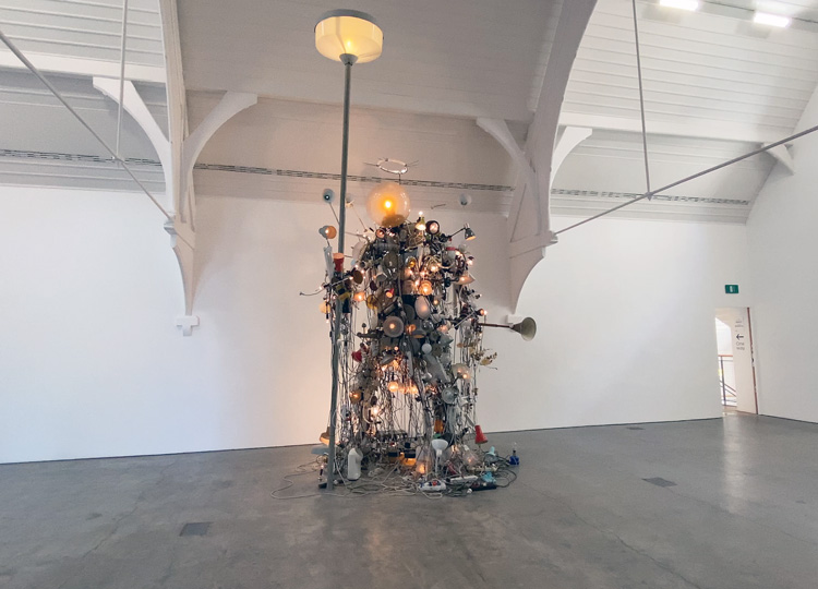 Krištof Kintera. My Light is Your Life – Shiva Samurai II, 2009. Old lamps, cables, electronics. Installation view, The End of Fun!, Ikon, Birmingham, 2020. Photo: Martin Kennedy.