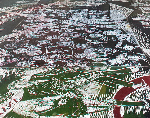 Thomas Kilpper: The Politics of Heritage vs the Heritage of Politics (floor detail). Installation view, Edinburgh Printmakers, Edinburgh, 27 April – 13 July 2019. Photo: James Boyer Smith.