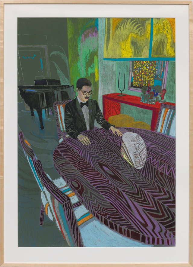 Raffi Kalenderian. Thomas, 2019. Oil, pastel, coloured pencil and acrylic on paper, 50.5 x 36 in (128.27 x 91.44 cm). Courtesy of the artist and Vielmetter Los Angeles. Photo: Robert Wedemeyer.