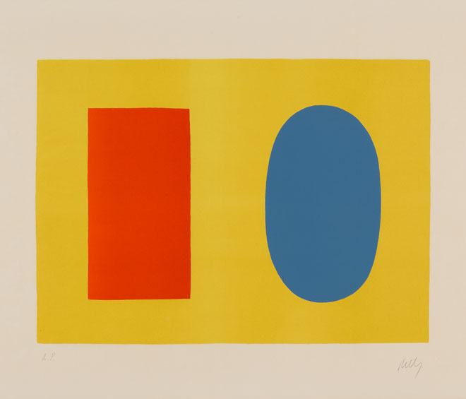 Ellsworth Kelly. Red Orange White Green Blue, 1968. Oil on canvas, 120 x 120 3/8 in (304.8 x 305.7 cm); each panel: 120 x 24 in (304.8 x 61 cm). Norton Simon Museum, Museum Purchase, Fellows Acquisition Fund, P.1968.14a-e. © Ellsworth Kelly Foundation.