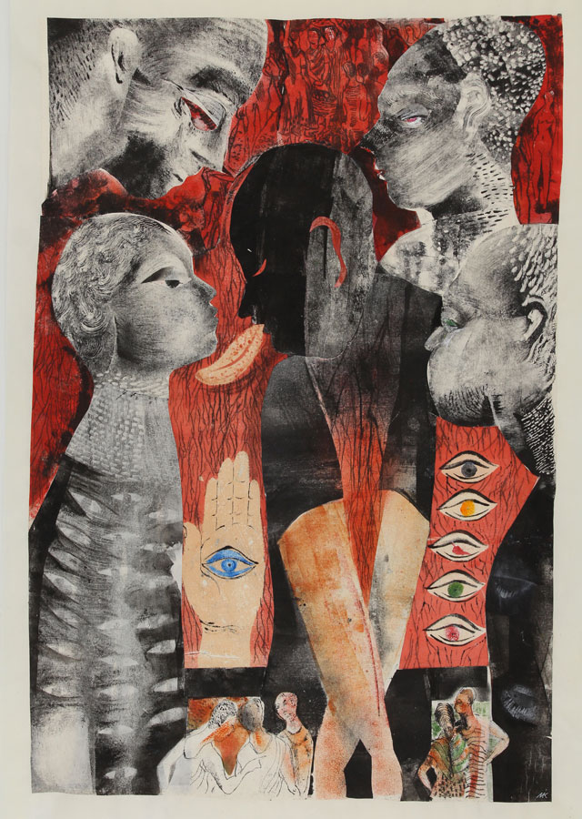 Mary Kuper. The body as metaphor: Envy, 2017. Monoprint, collage, 55 x 77 cm. @ the artist, in collaboration with the Endangered Languages Documentation Project, with support from Arts Council England and University of the Arts CCW Graduate Research Fund.