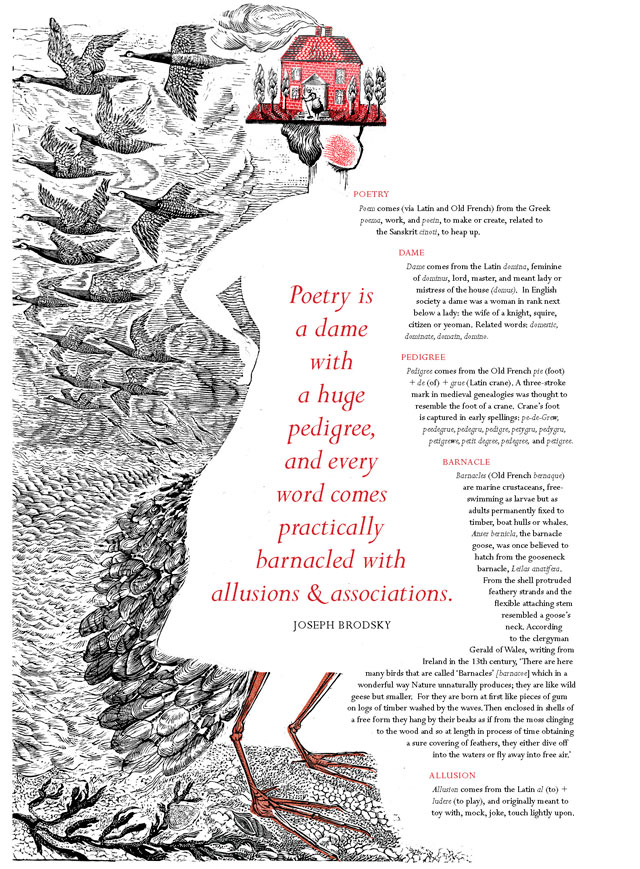 Mary Kuper. Poetry is a Dame, 2012. Letterpress and engraving, 56 x 76 cm. @ the artist, in collaboration with the National Poetry Library, London.