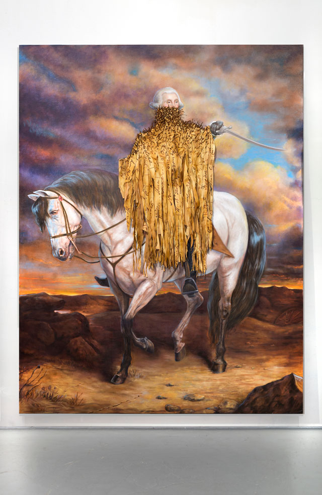 Titus Kaphar. To Be Titled, 2016. Oil and rusted nails on canvas, 108 x 84 in. © Titus Kaphar. Courtesy of the artist and Jack Shainman Gallery.
