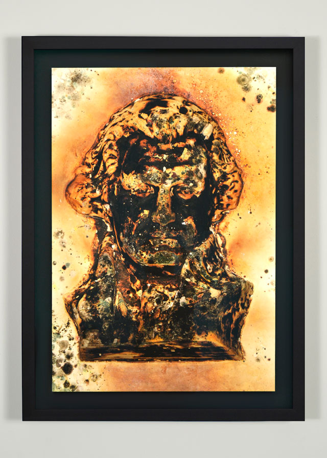Titus Kaphar. Glass Blackened, Green Molding Mold, 2016. Photograph (TBD), 30 1/2 x 29 3/8 x 2 in (framed). © Titus Kaphar. Courtesy of the artist and Jack Shainman Gallery.