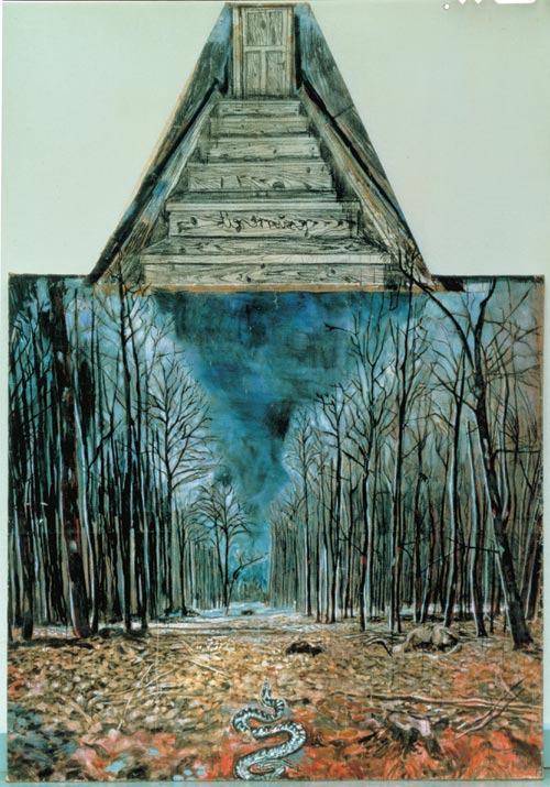 Anselm Kiefer. Resurrexit 1973. Oil, acrylic, and charcoal on burlap, 114 3/16 x 70 7/8 in (290 x 180 cm).