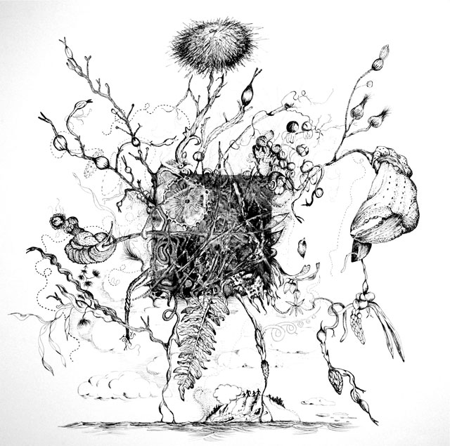 Susan Webster. Some Things Great and Small #1, 2012. Monotype with ink drawing, 56 x 56 cm (22 x 22 in). © the artists.