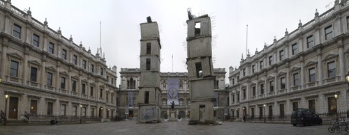 Anselm Kiefer. Jericho. Installation Royal Academy of Arts, London, 2007. Reinforced concrete and lead 689 x 177 3/16 x 177 3/16 in. (1750 x 450 x 450 cm) and 590 9/16 x 196 7/8 x 189 in. (1500 x 500 x 480 cm) © the artist. Photo: Todd-White Art Photography. Courtesy Jay Jopling/ White Cube (London).