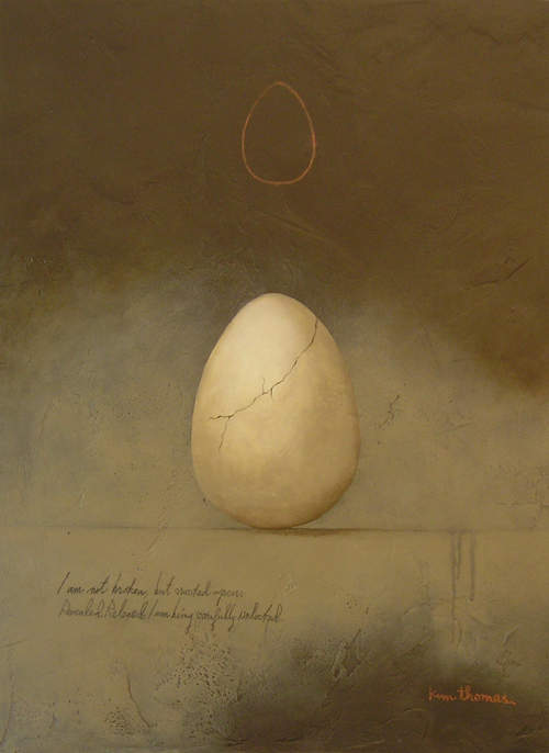 Kim Thomas. I am not broken, but cracked open. 30 x 40. Acrylic.