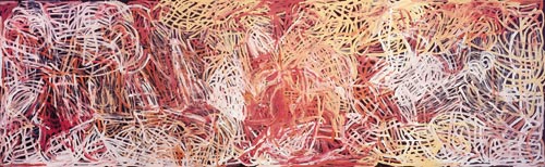Emily Kame Kngwarreye. Yam Awely(e), 1995. Synthetic polymer paint on canvas 150.0 x 491.0 cm. National Gallery of Australia, Canberra. Gift of the Delmore Collection, Donald and Janet Holt, Delmore Downs, Alice Springs