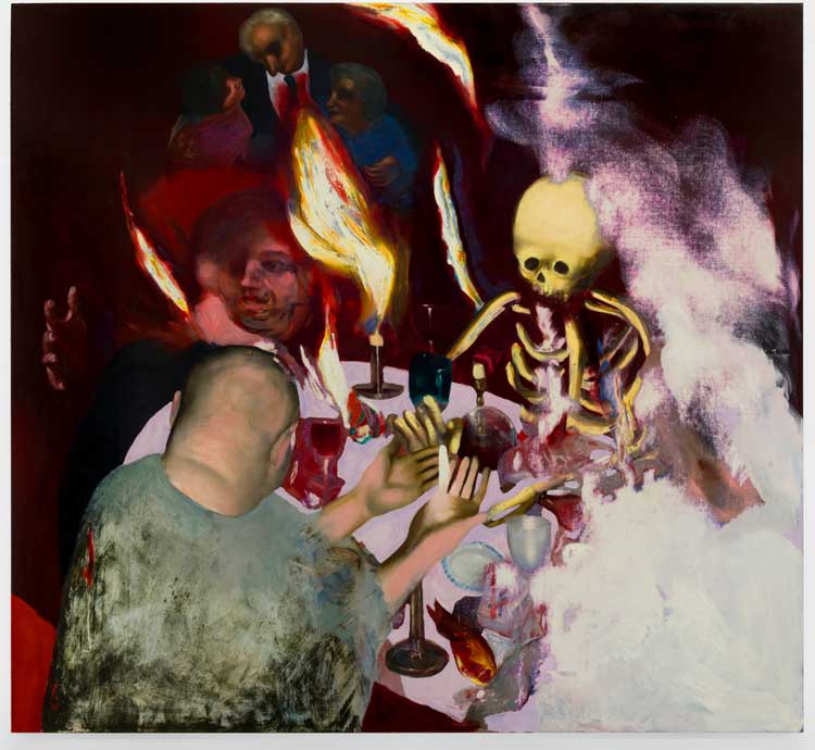 Ambera Wellmann, The Pure Present, 2025. Oil on canvas, 147.3 x 160 x 3.2 cm (58 x 63 x 1 ¼ in). © Ambera Wellmann. Courtesy the Artist and Sadie Coles HQ, London. Photo: Katie Morrison.