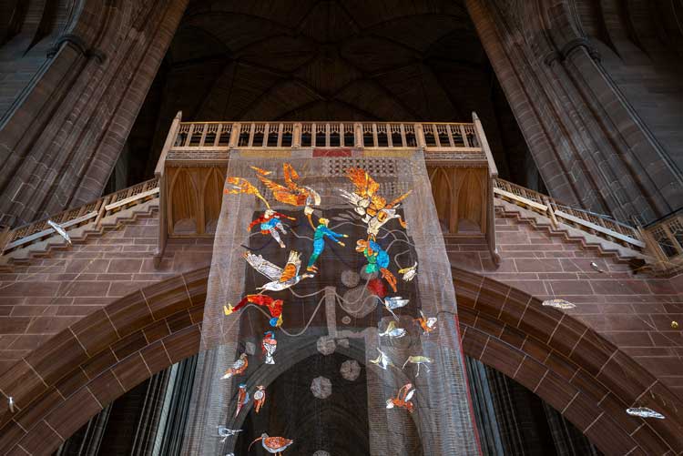 Maria Loizidou, Where Am I Now?, 2025. Liverpool Biennial 2025 at Liverpool Cathedral. Photo: Mark McNulty.