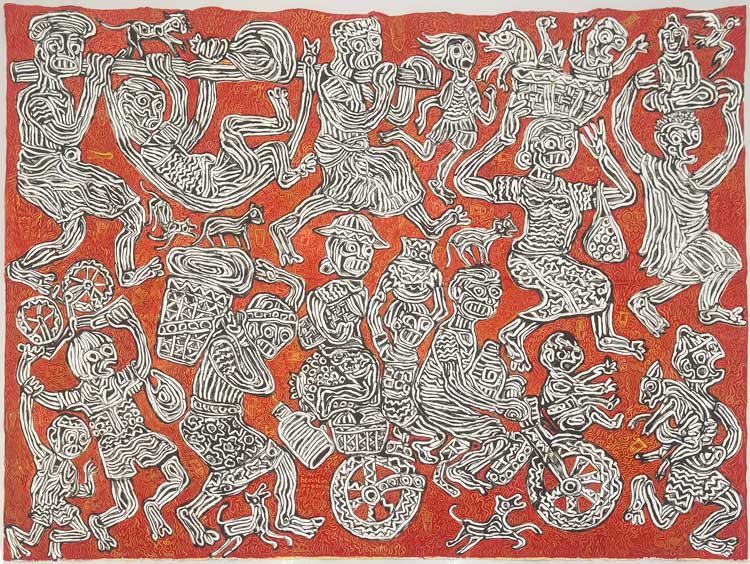 Htein Lin, Fiery Hell, 2024. Acrylic on canvas. © Courtesy the artist and Richard Koh Fine Art.