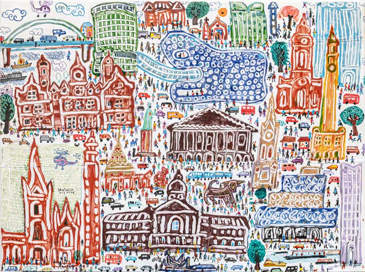 Htein Lin, How do you find Birmingham?, 2024. Acrylic on canvas. © Courtesy the artist.