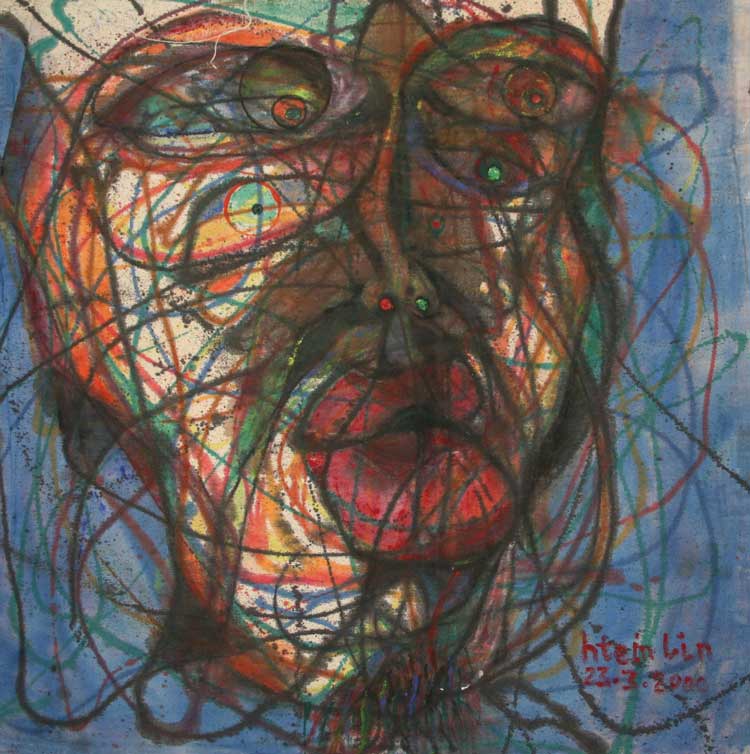 Htein Lin, Self-portrait, 2000. Oil paint on textile. © Courtesy the artist.