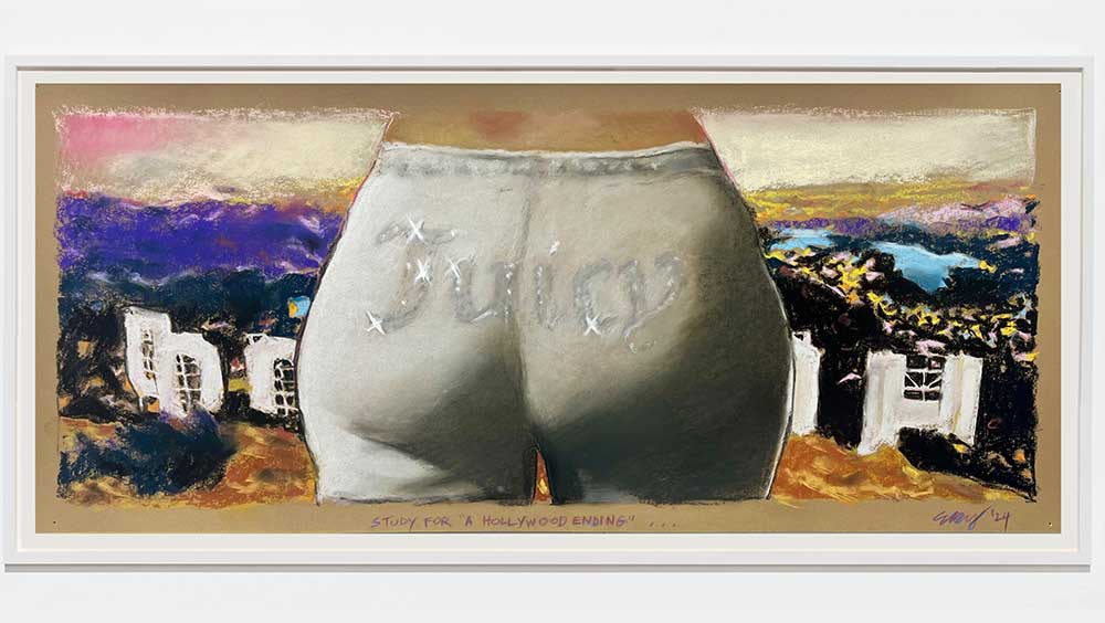 Eric Yahnker. Study for a Hollywood Ending, 2024. Pastel on Stonehenge, 11 x 24 in (28 x 61 cm). Image courtesy The Hole, Los Angeles.