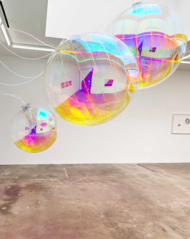 Tomás Saraceno: Live(s) on Air. Installation view, Tanya Bonakdar Gallery, Los Angeles. Photo: Jill Spalding.