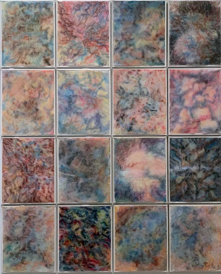Liliane Lijn. Windows (Starskins), 1980. Soft pastel on hand pressed paper. Courtesy of Nicoletta Fiorucci Collection. Exhibition view, Haus der Kunst, München, 2024. Photo: Bronac Ferran.