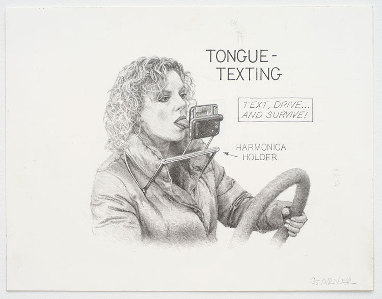 Pippa Garner. Tongue-Texting, n.d. Pencil on paper, 9 x 11 ½ in. (22.9 x 29.2 cm). Courtesy of the artist and STARS, Los Angeles.