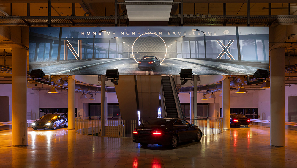 Lawrence Lek, NOX, 2023. Installation view, LAS Art Foundation, Kranzler Eck, Berlin. © Lawrence Lek. Commissioned by LAS Art Foundation. Photo: Andrea Rossetti.