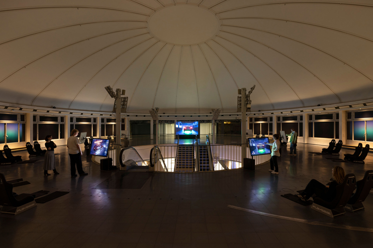 Lawrence Lek, NOX, 2023. Installation view, LAS Art Foundation, Kranzler Eck, Berlin. © Lawrence Lek. Commissioned by LAS Art Foundation. Photo: Andrea Rossetti.