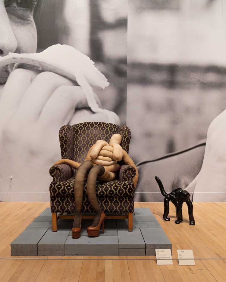 Sarah Lucas, Happy Gas, installation view, Tate Britain, 2023. Fat Doris, 2023 and Tit Tom 2, 2023. © Sarah Lucas. Photo © Tate (Lucy Green).
