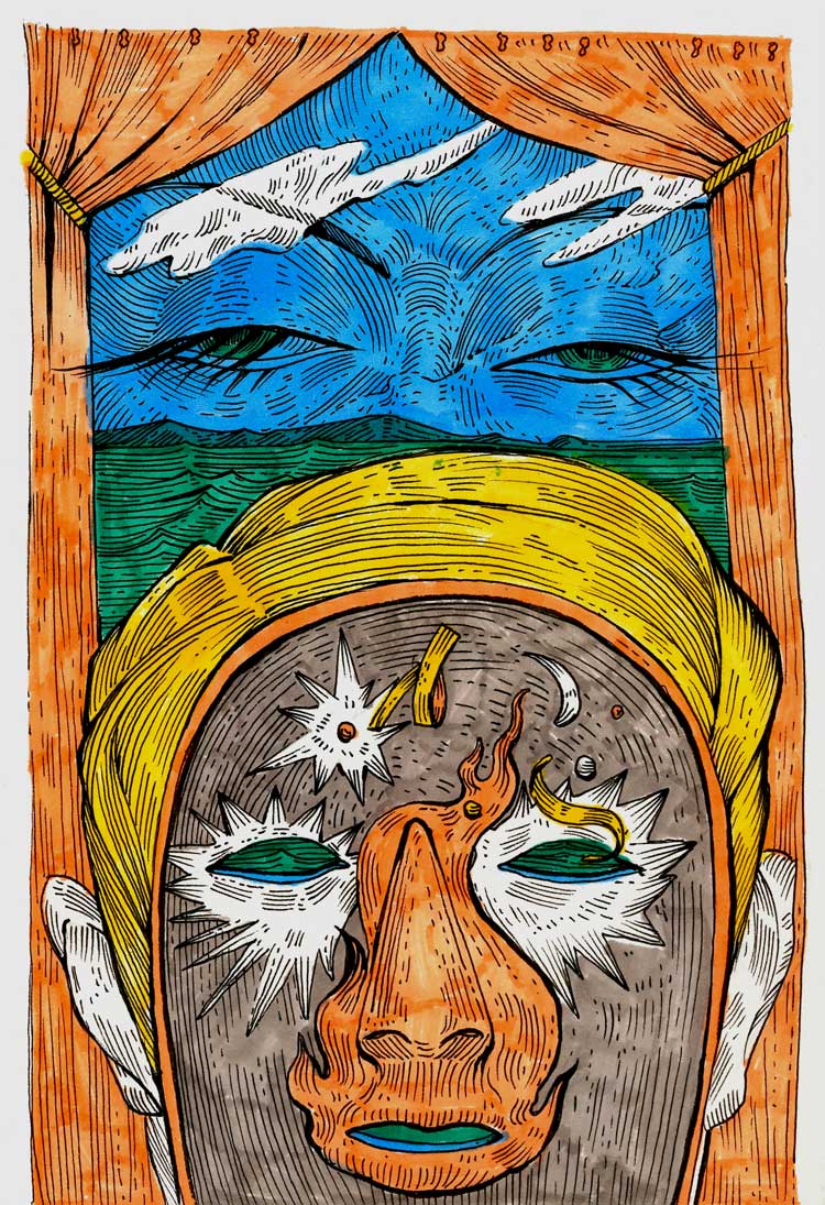 Ave Libertatemaveamor, Falling in love, 2022. Paper, liner, marker, 12.5 x 18 cm. © the Artist.