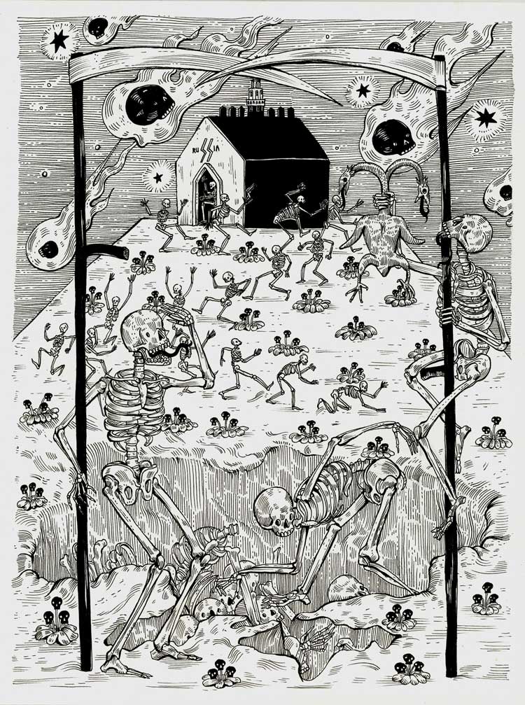 Ave Libertatemaveamor, Queue, 2022. Paper, liner, marker, 24 x 31.4 cm. © the Artist.