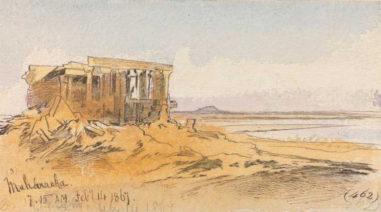 Edward Lear, Maharraka, 7:15 am, 14 February 1867 (462). Watercolour, pen and brown ink, and graphite, 5.9 x 17.5 cm. Courtesy Yale Centre for British Art, Gift of Donald C Gallup, Yale BA 1934, PhD 1939.