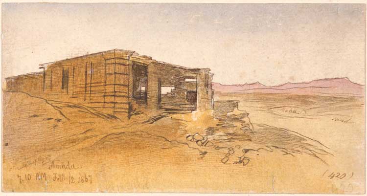 Edward Lear, Amada, 7:10 am, 12 February 1867 (420). Watercolour, pen and brown ink, and graphite, 9.2 x 17.5 cm. Courtesy Yale Centre for British Art, Gift of Donald C Gallup, Yale BA 1934, PhD 1939.