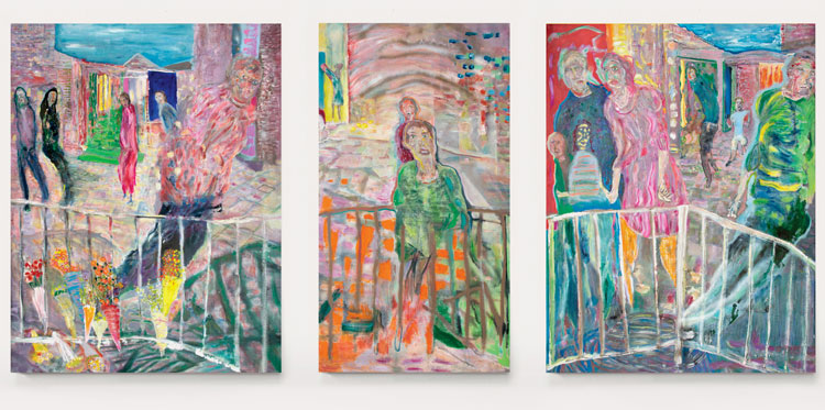 Andrew Litten, Regenerate (triptych), 2020. Oil on canvas, 220 x 170 cm, 220 x 120 cm, 220 x 170 cm. Photo courtesy Anima Mundi and the artist.