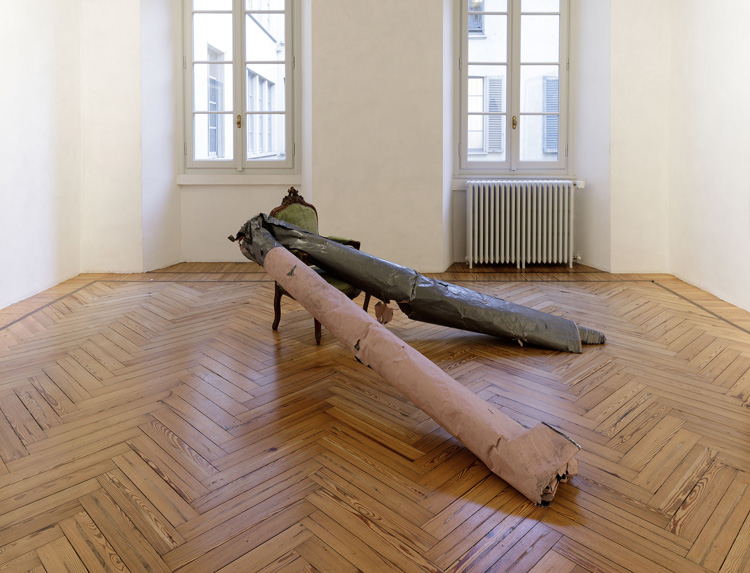 Tony Lewis. Untiled 7, 2016. Graphite powder, paint and tape on paper, dimensions variable. Photo: Roberto Marossi. Courtesy Massimo De Carlo, Milan / London / Hong Kong.