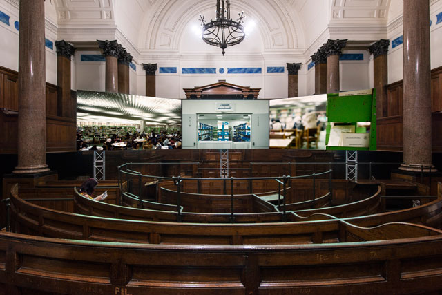 Naeem Mohaiemen, Two Meetings and a Funeral, 2017. Installation view at St George’s Hall, Liverpool Biennial 2018. Photo: Thierry Bal.