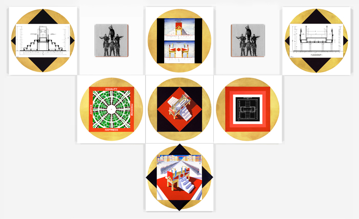 Leonid Lamm. Pyramid, 1986-88. Mixed media. Nine panels, 242.6 x 381 cm. On loan from Innessa Levkova-Lamm and Olga Lamm.