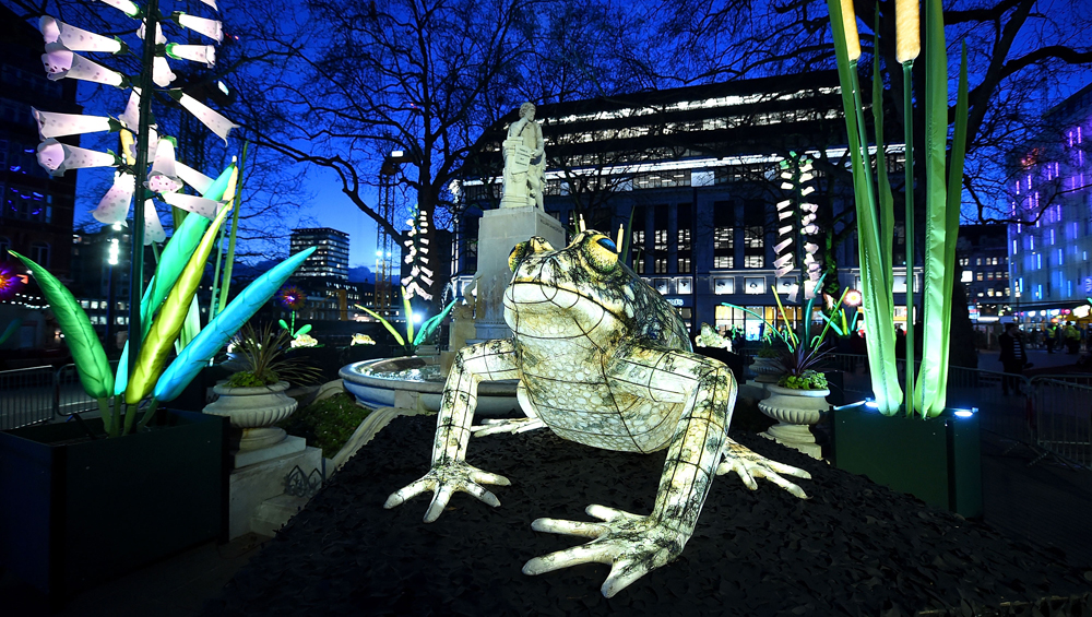 Miguel Chevalier. Origin of the World Bubble 2018. Installation view, Oxford Circus, Lumiere London 2018. Photograph: Martin Kennedy.