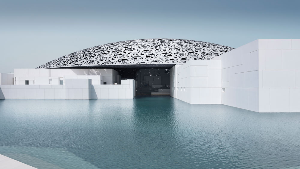 Louvre Abu Dhabi, Exterior view © Louvre Abu Dhabi. Photograph: Roland Halbe.