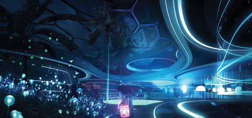 Night view of garden. Laboratory for Visionary Architecture (LAVA) Asia Pacific. Home of the Future, 2011.
