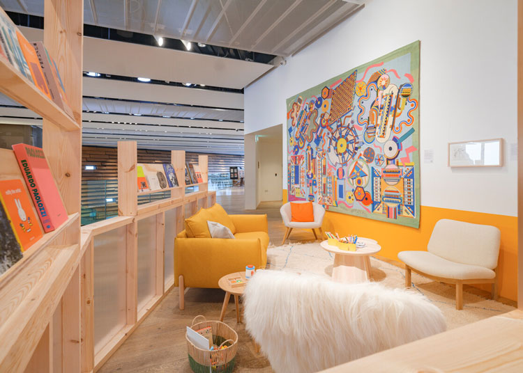 Maggie's themed seating area at V&A Dundee.