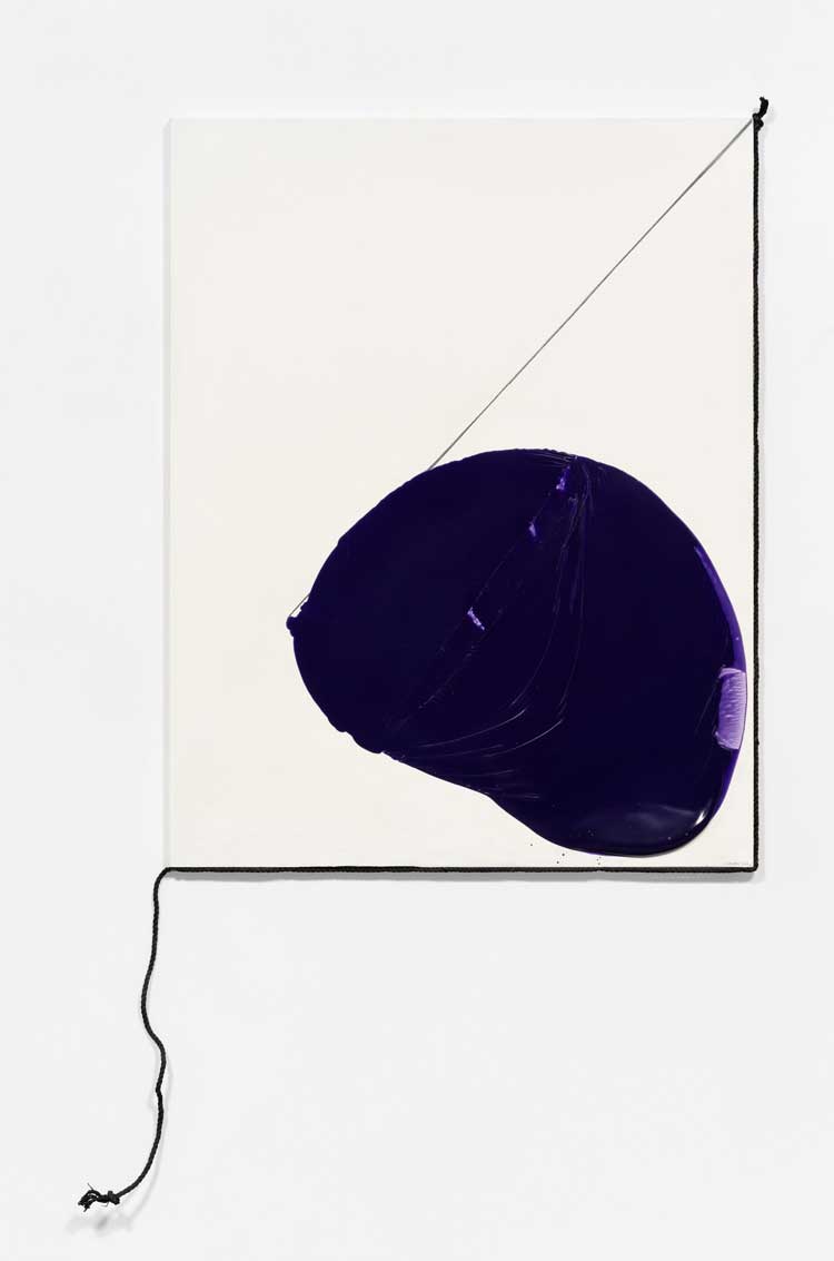 Takesada Matsutani, Propagation 25-A 繁殖25の A, 2025. Vinyl adhesive, acrylic, graphite pencil, rope on canvas, 146 x 130 x 4 cm (57 1/2 x 51 1/8 x 1 5/8 in). Photo: Nicolas Brasseur.
