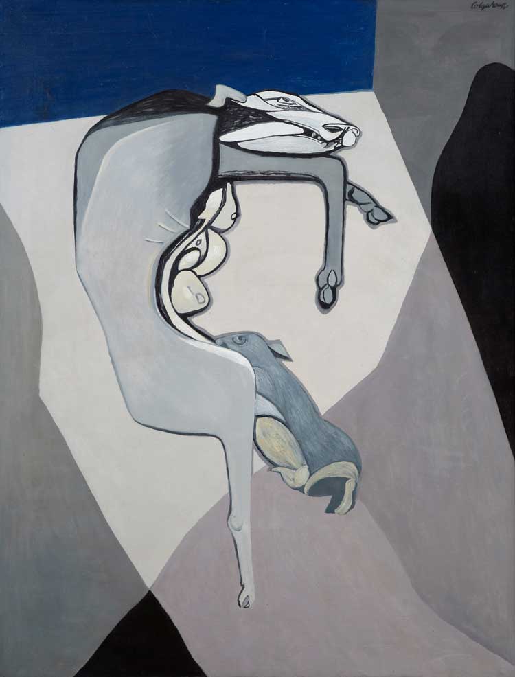 Robert Colquhoun, Bitch and Pup, 1958. Oil on canvas. © the artist’s estate, Bridgeman Images. City Art Centre, City of Edinburgh Museums & Galleries.