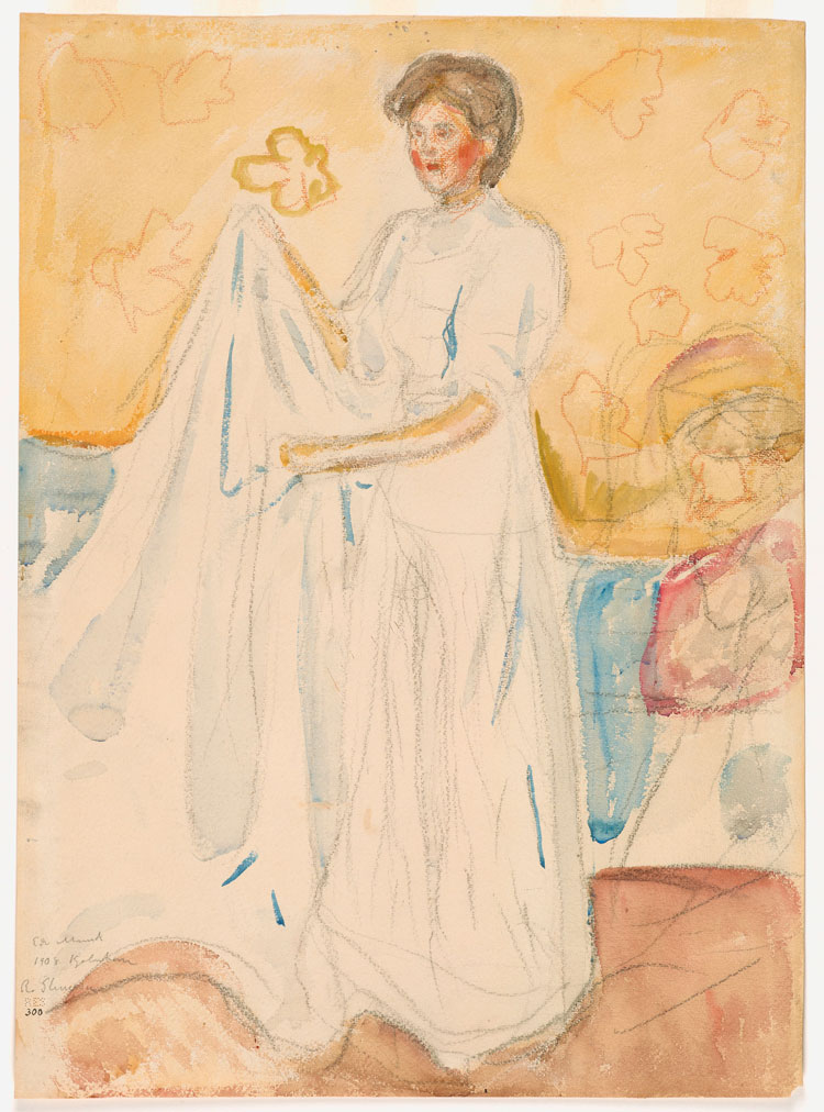 Edvard Munch, Nurse with Sheet, 1908. Watercolour, charcoal, 63.8 × 46.5 cm. Photo: Ove Kvavik. © Munch Museum.