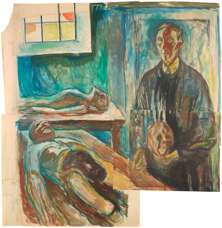 Edvard Munch, Anatomy Professor Kristian Schreiner, 1928–32. Collage: lithograph, watercolour, charcoal. Photo: Ove Kvavik. © Munch Museum.