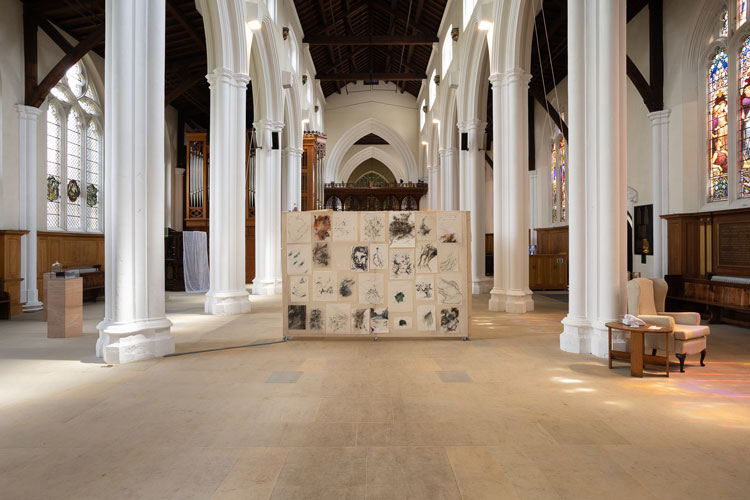Natalia Millman, Letters to Forever, 2025, installation view, St Peter's Church, St Albans, Hertfordshire, 6-28 August 2025. Photo: Rob Harris.